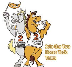 two cartoon horse saying to Join TwoHorseTack team