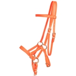 ****PHOTO SAMPLE*** $30 Hunters Orange with Pink Thread Beta Biothane Sidepull Bitless Bridle Headstall - Horse Size