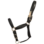 ****PHOTO SAMPLE*** $15 Black Nylon with Neoprene Padding Safety Halter with Leather Crown - Horse Size