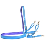 ****PHOTO SAMPLE*** $25 Light/Sky Blue Beta Biothane with Purple Metallic Leather Padding 4 Point Breast Collar with Wither Strap - Horse Size
