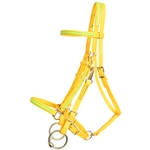 ****PHOTO SAMPLE*** $30 Sunshine Yellow Beta Biothane Halter Bridle Headstall with Bit Hangers and Safety Yellow Overlay - Horse Size