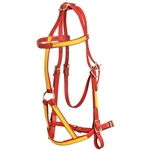 ****PHOTO SAMPLE*** $30 Chili Red Beta Biothane War Bridle Headstall with Yellow Overlay - Horse Size
