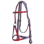 ****PHOTO SAMPLE*** $25 Purple Beta Biothane with Red Overlay War Bridle Headstall - Horse Size