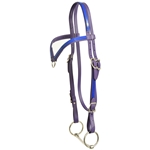 ****PHOTO SAMPLE*** $15 Purple Beta Biothane with Dark Blue Overlay Western Headstall with Center Ring Browband - Horse Size