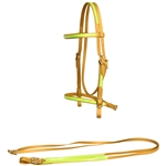 ****PHOTO SAMPLE*** $30 Gold Beta Biothane with Safety Yellow Overlay English Bridle with Matching Reins - Horse Size