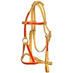 ****PHOTO SAMPLE*** $30 Gold Beta Biothane with Red Overlay War Bridle Headstall - Horse Size