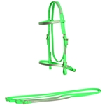 ****PHOTO SAMPLE*** $30 LIme Green Beta Biothane with Gray Overlay English Bridle and Matching Reins - Horse Size