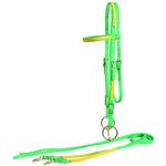 ****PHOTO SAMPLE*** $30 LIme Green Beta Biothane with Yellow Overlay Western Bridle with Matching Reins - Horse Size