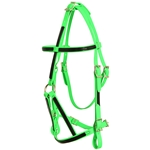 ****PHOTO SAMPLE*** $30 Lime Green Beta Biothane with Black Overlay War Bridle Headstall - Horse Size