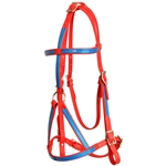 ****PHOTO SAMPLE*** $30 Red Beta Biothane with Light Blue Overlay War Bridle Headstall - Horse Size