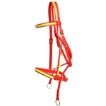 ****PHOTO SAMPLE*** $25 Red Beta Biothane with Safety Yellow Overlay 2 in 1 Bitless Bridle Headstall - Horse Size
