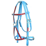 ****PHOTO SAMPLE*** $30 Light Blue Beta Biothane with Maroon Overlay War Bridle Headstall - Horse Size