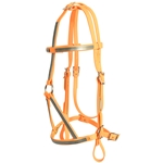 ****PHOTO SAMPLE*** $25 Mango Orange Beta Biothane with Gray Overlay War Bridle Headstall - Horse Size
