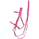****PHOTO SAMPLE*** $25 Raspberry Pink Nylon Halter Bridle with Bit Hangers and Matching Reins - Horse Size