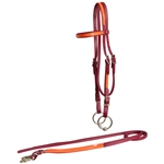 ****PHOTO SAMPLE*** $20 Wine/Maroon Beta Biothane with Orange Overlay Western Bridle & Matching Reins - Horse Size