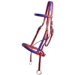 ****PHOTO SAMPLE*** $15 Wine/Maroon Beta Biothane with Blue Overlay 2 in 1 Bitless Bridle Headstall - Horse Size
