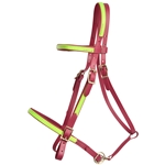 ****PHOTO SAMPLE*** $10 Wine/Maroon Beta Biothane with Safety Yellow Overlay Picnic Bridle Headstall - Horse Size