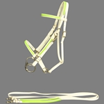 ****PHOTO SAMPLE*** $20 White Beta Biothane with Safety Yellow Overlay Halter Bridle with Bit Hangers Headstall - Horse Size