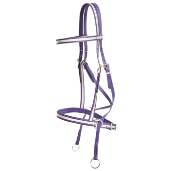 ****PHOTO SAMPLE*** $30 Reflective Purple Biothane 2 in 1 Bitless Bridle Headstall - Horse Size