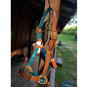 Padded Halter made from Leather with Shiny Metallic Leather Padding