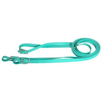 ****PHOTO SAMPLE*** $20 Turquoise Beta Biothane Driving/Long Lines - 9 foot per side - 1 inch wide - roller buckles on bit ends
