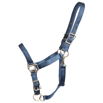 ****PHOTO SAMPLE*** $10 Navy Blue Nylon Turnout Halter with Throatlatch Snap and Adjustable Chin - Horse Size