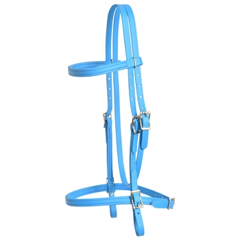 ****PHOTO SAMPLE*** $20 Sky/Light Blue Beta Biothane English Headstall with Purple Thread - Horse Size