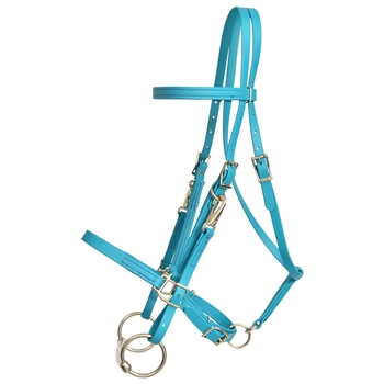 ****PHOTO SAMPLE*** $30 Aqua Blue Beta Biothane Halter Bridle with Bit Hangers Headstall with Purple Thread - Horse Size