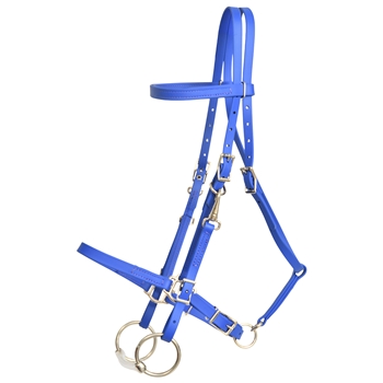 ****PHOTO SAMPLE*** $30 Royal Blue Blue Beta Biothane Halter Bridle with Bit Hangers Headstall with Purple Thread - Horse Size