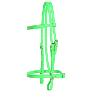 ****PHOTO SAMPLE*** $20 Lime Green Beta Biothane English Bridle Headstall with Purple Thread - Horse Size