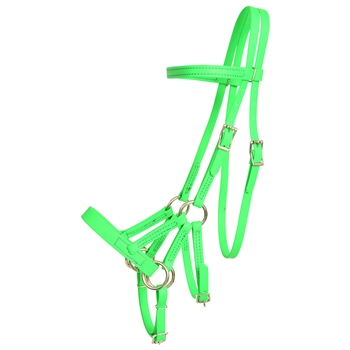 ****PHOTO SAMPLE*** $30 Lime Green Beta Biothane Sidepull Headstall with Purple Thread - Horse Size