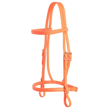 ****PHOTO SAMPLE*** $20 Hunters Orange Beta Biothane English Headstall with Purple Thread - Horse Size