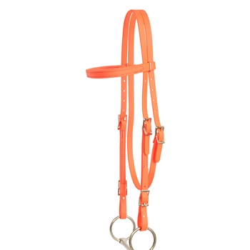 ****PHOTO SAMPLE*** $20 Hunters Orange Beta Biothane Western Headstall with Purple Thread - Horse Size