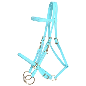 ****PHOTO SAMPLE*** $30 Baby Blue Beta Biothane Halter Bridle with Bit Hangers Headstall with Pink Thread - Horse Size