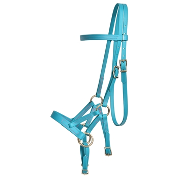 ****PHOTO SAMPLE*** $30 Aqua Blue Beta Biothane Sidepull Bitless Bridle Headstall with Pink Thread - Horse Size